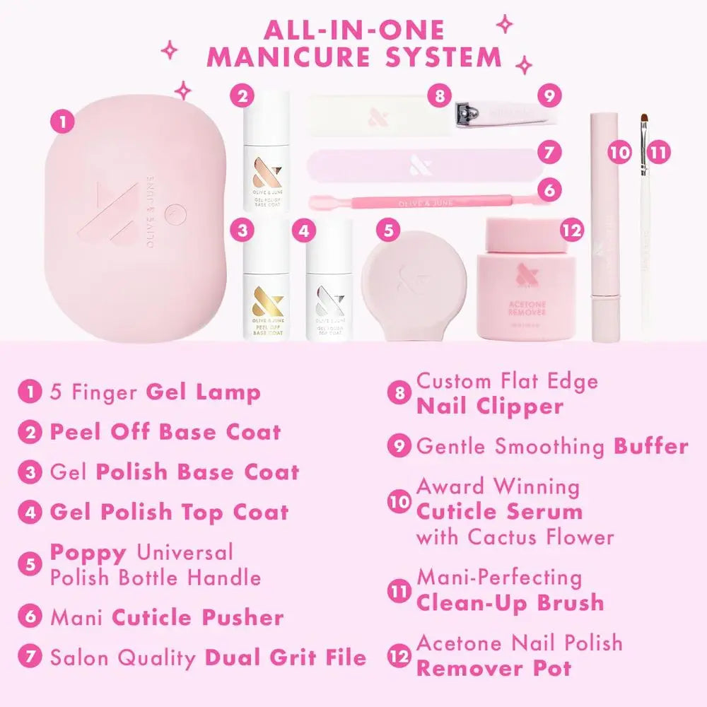 At-Home Gel Manicure Kit: Tools, Peel-Off Base & Top Coats, LED Lamp, Cuticle Care, 15-Free, Vegan & Cruelty-Free